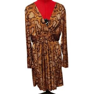 Altuzarra x Target Dress - Long Sleeve Snake Print V-Neck Custom Ruching Size 16